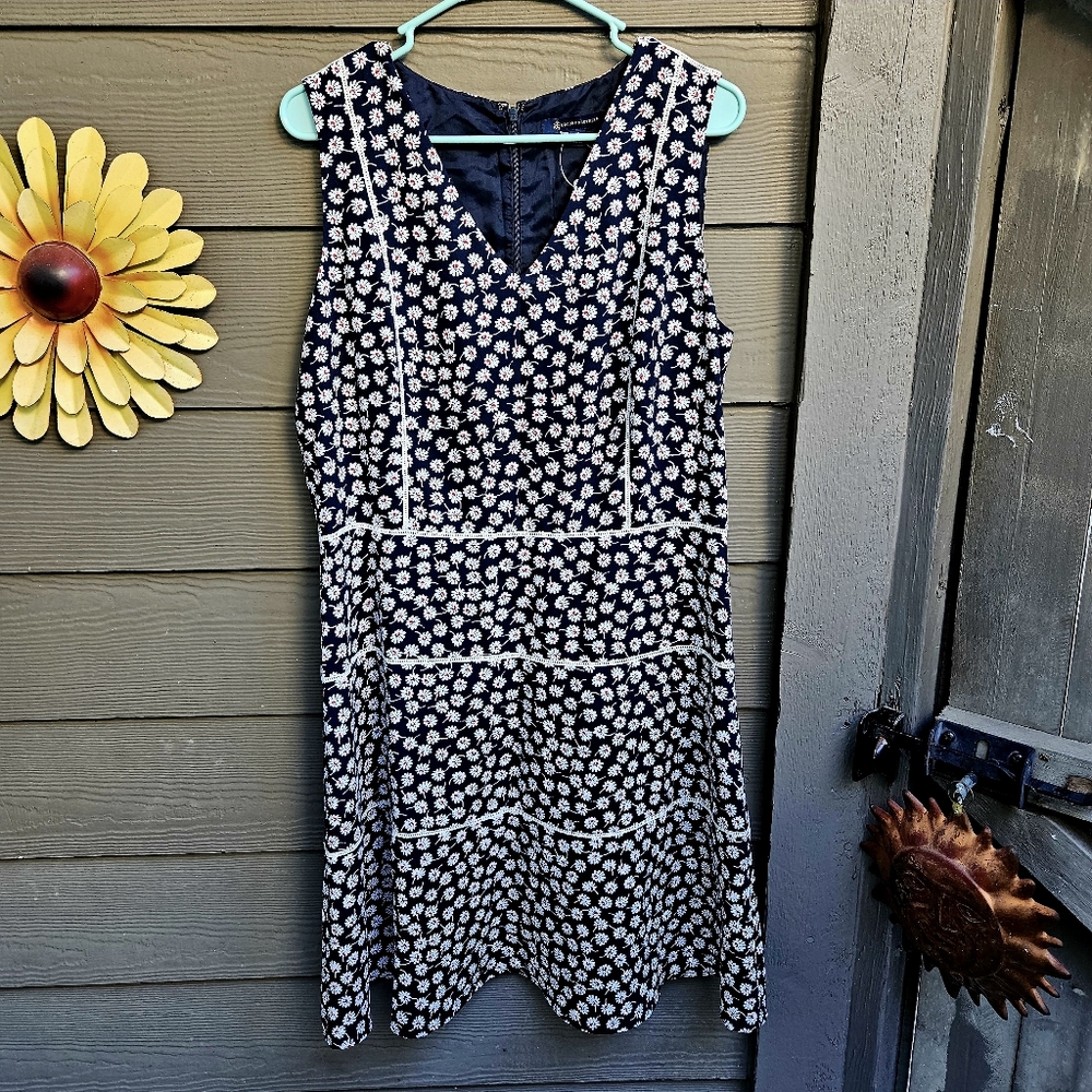 Brooks Brothers Navy Blue Floral Dress Plus Size 14 NWT